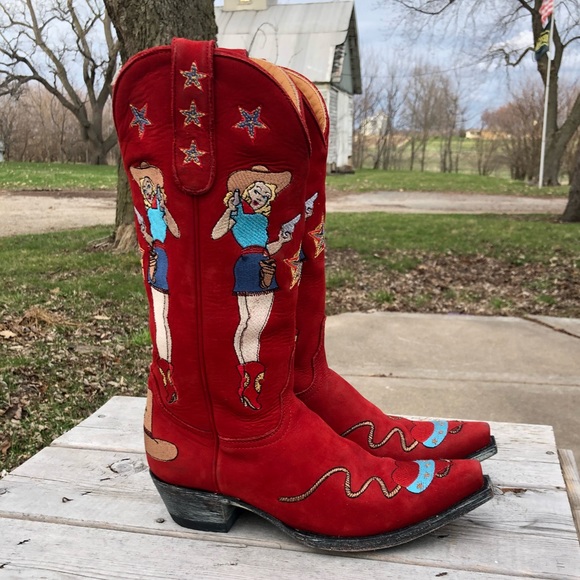 Old Gringo Shoes - Old Gringo Cowboy Tattoo Boots Red 7.5 NEW Guns